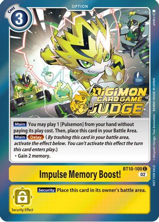 Impulse Memory Boost! (Judge Pack 3) (BT10-100) - Xros Encounter Foil - Premium Digimon Single from Bandai - Just $0.10! Shop now at Game Crave Tournament Store