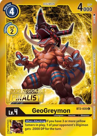 GeoGreymon (2023 Regionals Finalist) (BT2-035) - Release Special Booster Foil - Premium Digimon Single from Bandai - Just $1.09! Shop now at Game Crave Tournament Store