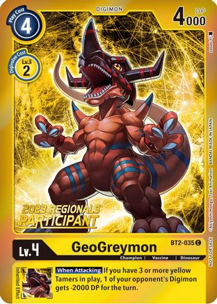 GeoGreymon (2023 Regionals Participant) (BT2-035) - Release Special Booster Foil - Premium Digimon Single from Bandai - Just $0.12! Shop now at Game Crave Tournament Store