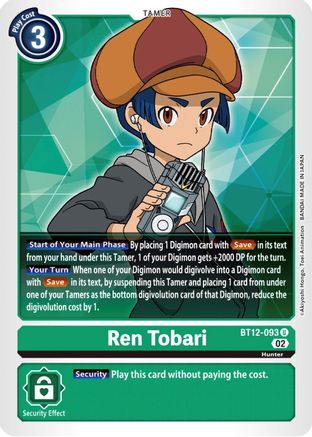 Ren Tobari (BT12-093) - Across Time - Premium Digimon Single from Bandai - Just $0.25! Shop now at Game Crave Tournament Store