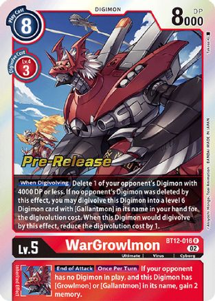 WarGrowlmon (BT12-016) - Across Time Pre-Release Cards Foil - Premium Digimon Single from Bandai - Just $0.43! Shop now at Game Crave Tournament Store