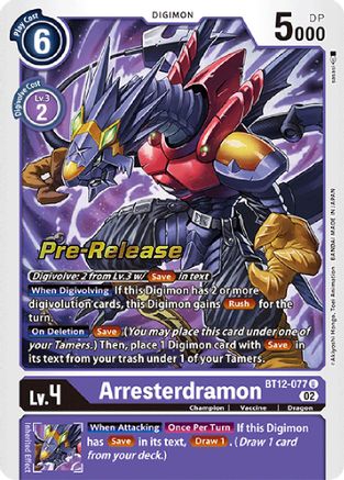 Arresterdramon (BT12-077) - Across Time Pre-Release Cards Foil - Premium Digimon Single from Bandai - Just $1.56! Shop now at Game Crave Tournament Store