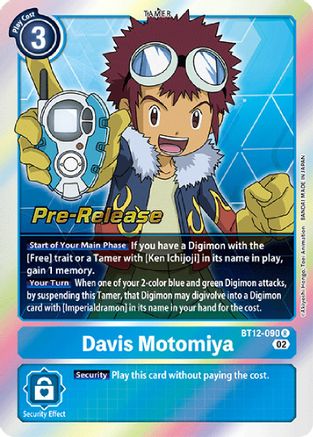 Davis Motomiya (BT12-090) - Across Time Pre-Release Cards - Premium Digimon Single from Bandai - Just $0.49! Shop now at Game Crave Tournament Store
