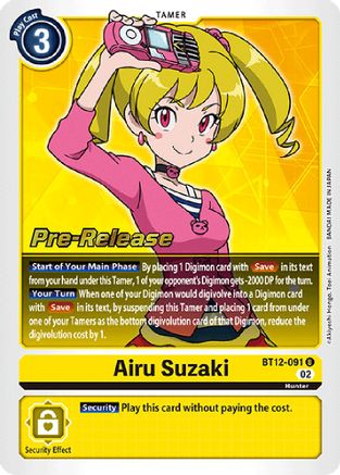 Airu Suzaki (BT12-091) - Across Time Pre-Release Cards Foil - Premium Digimon Single from Bandai - Just $0.66! Shop now at Game Crave Tournament Store