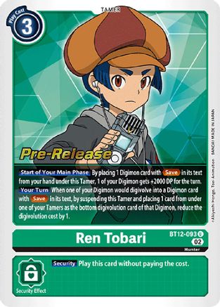 Ren Tobari (BT12-093) - Across Time Pre-Release Cards - Premium Digimon Single from Bandai - Just $11728.39! Shop now at Game Crave Tournament Store