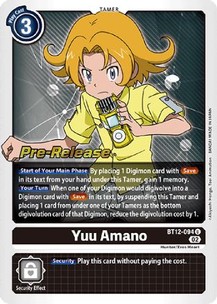 Yuu Amano (BT12-094) - Across Time Pre-Release Cards Foil - Premium Digimon Single from Bandai - Just $1.04! Shop now at Game Crave Tournament Store