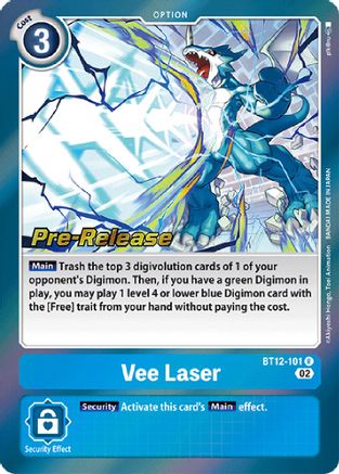 Vee Laser (BT12-101) - Across Time Pre-Release Cards - Premium Digimon Single from Bandai - Just $11728.39! Shop now at Game Crave Tournament Store