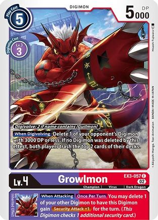 Growlmon (EX3-057) - Revision Pack Cards - Premium Digimon Single from Bandai - Just $0.71! Shop now at Game Crave Tournament Store