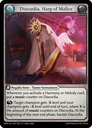 Discordia, Harp of Malice (DAWN OF ASHES 1ST EDITION) Foil - Premium Grand Archive Single from Weebs of the Shore - Just $0.34! Shop now at Game Crave Tournament Store