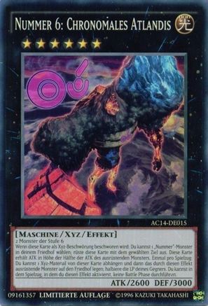 Number 6: Chronomaly Atlandis (German) - "Nummer 6: Chronomales Atlandis" (AC14-DE015) - Advent Calendar 2014 (Adventskalender ZEXAL-Edition) Limited - Premium Yugioh Single from Konami - Just $5.30! Shop now at Game Crave Tournament Store