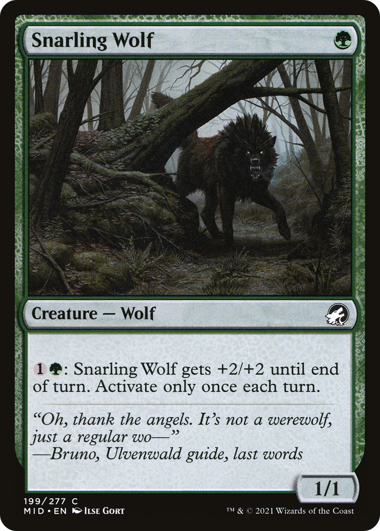 Snarling Wolf (MID-199) - Innistrad: Midnight Hunt - Premium MTG Single from Wizards of the Coast - Just $0.08! Shop now at Game Crave Tournament Store