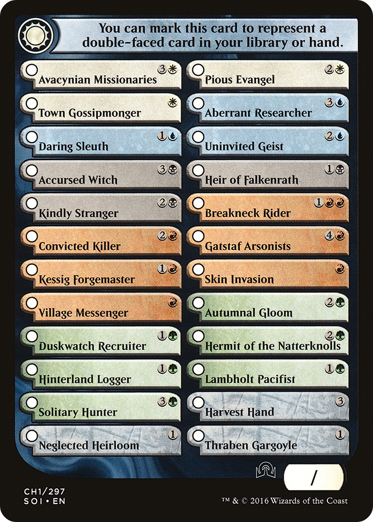 Shadows Over Innistrad Checklist 1 (TSOI-CH1) - Shadows over Innistrad Tokens - Premium MTG Single from Wizards of the Coast - Just $0.08! Shop now at Game Crave Tournament Store