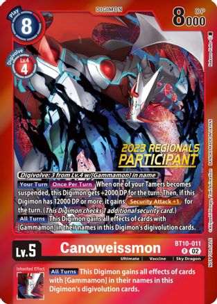 Canoweissmon (2023 Regionals Participant) (BT10-011) - Xros Encounter Foil - Premium Digimon Single from Bandai - Just $0.32! Shop now at Game Crave Tournament Store