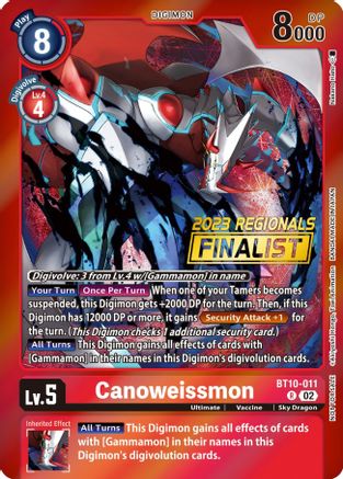 Canoweissmon (2023 Regionals Finalist) (BT10-011) - Xros Encounter Foil - Premium Digimon Single from Bandai - Just $0.40! Shop now at Game Crave Tournament Store