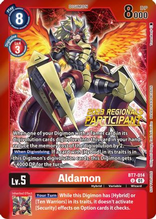 Aldamon (2023 Regionals Participant) (BT7-014) - Next Adventure Foil - Premium Digimon Single from Bandai - Just $8.62! Shop now at Game Crave Tournament Store