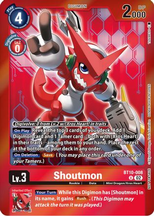 Shoutmon (Event Pack 5) (BT10-008) - Xros Encounter Foil - Premium Digimon Single from Bandai - Just $2.69! Shop now at Game Crave Tournament Store