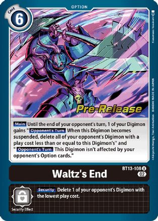 Waltz's End (BT13-108) - Versus Royal Knights Pre-Release Cards Foil - Premium Digimon Single from Bandai - Just $0.18! Shop now at Game Crave Tournament Store