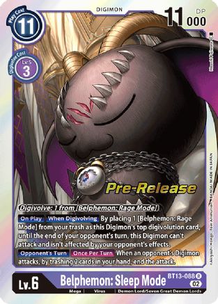 Belphemon: Sleep Mode (BT13-088) - Versus Royal Knights Pre-Release Cards Foil - Premium Digimon Single from Bandai - Just $0.82! Shop now at Game Crave Tournament Store