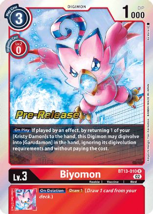 Biyomon (BT13-010) - Versus Royal Knights Pre-Release Cards Foil - Premium Digimon Single from Bandai - Just $0.56! Shop now at Game Crave Tournament Store