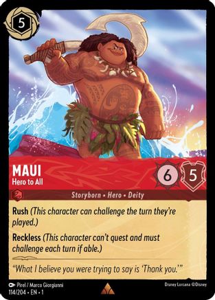 Maui - Hero to All (114/204) - The First Chapter Cold Foil - Premium Lorcana Single from Disney - Just $4.30! Shop now at Game Crave Tournament Store