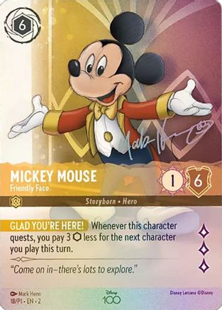 Mickey Mouse - Friendly Face (Alternate Art) (18) - Disney100 Promos Holofoil - Premium Lorcana Single from Disney100 Promos - Just $1.99! Shop now at Game Crave Tournament Store