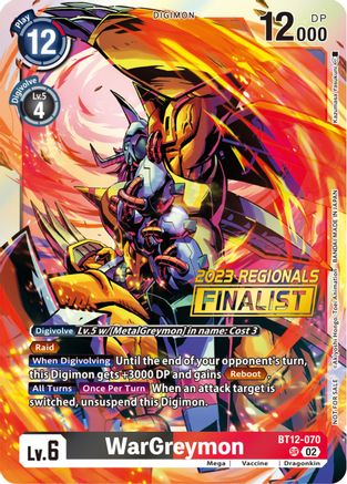 WarGreymon (2023 Regionals Finalist) (BT12-070) - Across Time Foil - Premium Digimon Single from Bandai - Just $3.65! Shop now at Game Crave Tournament Store