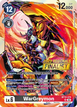 WarGreymon (2023 Regionals Finalist) (BT12-070) - Across Time Foil - Premium Digimon Single from Bandai - Just $6.76! Shop now at Game Crave Tournament Store