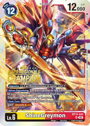 ShineGreymon (2023 Regionals Champion) (BT12-043) - Across Time - Premium Digimon Single from Bandai - Just $42.75! Shop now at Game Crave Tournament Store