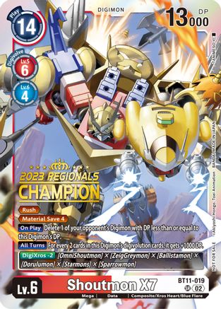 Shoutmon X7 (2023 Regionals Champion) (BT11-019) - Dimensional Phase Foil - Premium Digimon Single from Bandai - Just $31.35! Shop now at Game Crave Tournament Store