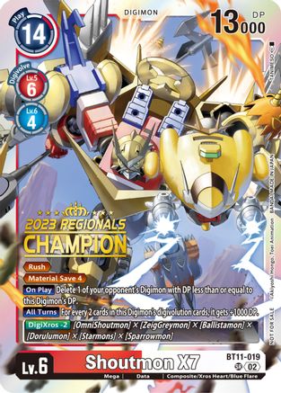 Shoutmon X7 (2023 Regionals Champion) (BT11-019) - Dimensional Phase Foil - Premium Digimon Single from Bandai - Just $30.78! Shop now at Game Crave Tournament Store