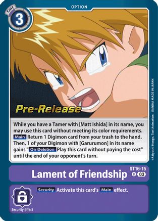 Lament of Friendship (ST16-15) - Starter Deck 16: Wolf of Friendship Pre-Release Cards Foil - Premium Digimon Single from Bandai - Just $0.64! Shop now at Game Crave Tournament Store
