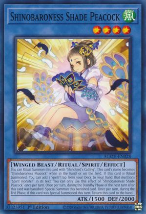 Shinobaroness Shade Peacock (AGOV-EN028) - Age of Overlord 1st Edition - Premium Yugioh Single from Konami - Just $0.25! Shop now at Game Crave Tournament Store