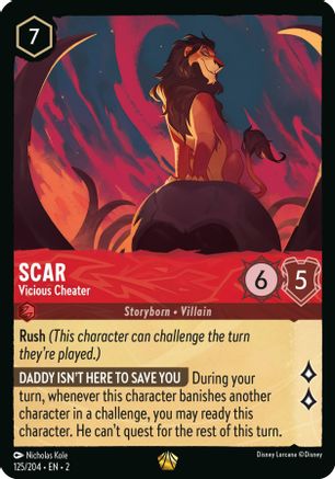 Scar - Vicious Cheater (125/204) - Rise of the Floodborn Cold Foil - Premium Lorcana Single from Disney - Just $4.34! Shop now at Game Crave Tournament Store