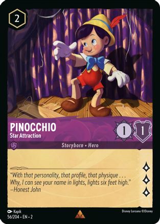 Pinocchio - Star Attraction (56/204) - Rise of the Floodborn - Premium Lorcana Single from Disney - Just $0.16! Shop now at Game Crave Tournament Store
