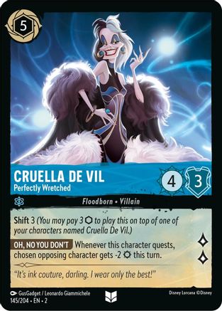 Cruella De Vil - Perfectly Wretched (145/204) - Rise of the Floodborn Cold Foil - Premium Lorcana Single from Rise of the Floodborn - Just $0.09! Shop now at Game Crave Tournament Store