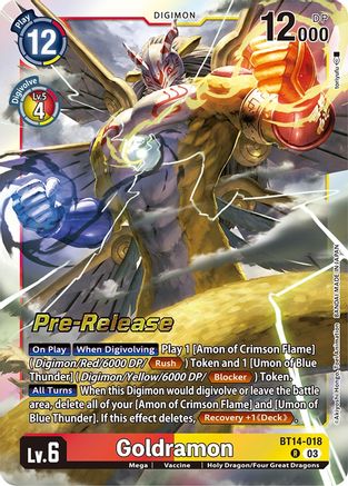 Goldramon (BT14-018) - Blast Ace Pre-Release Cards Foil - Premium Digimon Single from Bandai - Just $0.21! Shop now at Game Crave Tournament Store