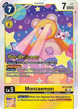 Monzaemon (BT14-039) - Blast Ace Pre-Release Cards Foil - Premium Digimon Single from Bandai - Just $0.14! Shop now at Game Crave Tournament Store