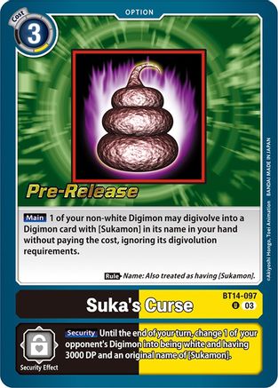 Suka's Curse (BT14-097) - Blast Ace Pre-Release Cards Foil - Premium Digimon Single from Bandai - Just $0.08! Shop now at Game Crave Tournament Store