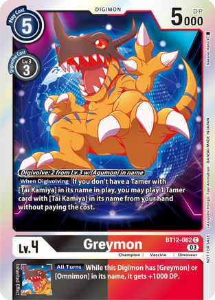 Greymon (Official Tournament Pack Vol.11) (BT12-062) - Across Time Foil - Premium Digimon Single from Bandai - Just $0.20! Shop now at Game Crave Tournament Store