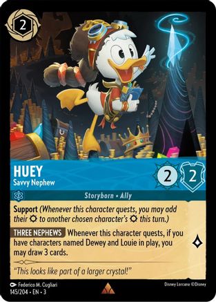 Huey - Savvy Nephew (145/204) - Into the Inklands Cold Foil - Premium Lorcana Single from Into the Inklands - Just $0.29! Shop now at Game Crave Tournament Store