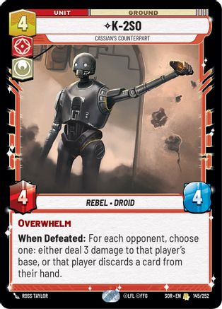 K-2SO - Cassian's Counterpart (145) - Spark of Rebellion Foil - Premium Star Wars: Unlimited Single from Spark of Rebellion - Just $13.10! Shop now at Game Crave Tournament Store