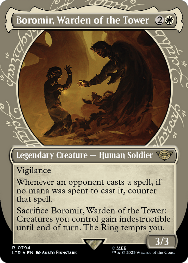 Boromir, Warden of the Tower (LTR-794) - The Lord of the Rings: Tales of Middle-earth: (Showcase) (Borderless) Foil - Premium MTG Single from Wizards of the Coast - Just $2.19! Shop now at Game Crave Tournament Store