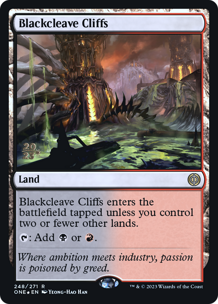 Blackcleave Cliffs (PONE-248S) - Phyrexia: All Will Be One Promos Foil - Premium MTG Single from Wizards of the Coast - Just $0.67! Shop now at Game Crave Tournament Store