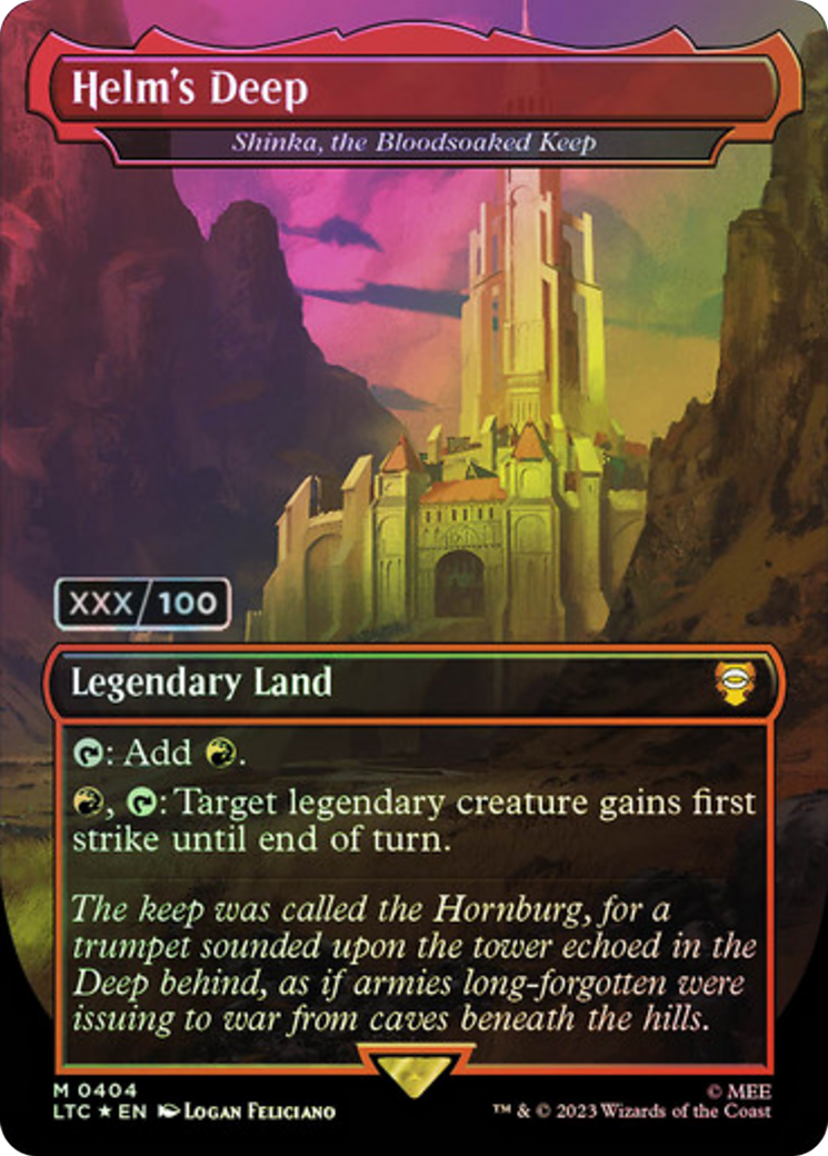 Shinka, the Bloodsoaked Keep (LTC-404Z) - Tales of Middle-earth Commander / Helm's Deep (Borderless) Foil - Premium MTG Single from Wizards of the Coast - Just $439.99! Shop now at Game Crave Tournament Store