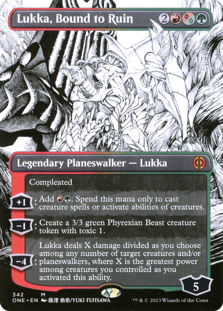 Lukka, Bound to Ruin (ONE-342) - Phyrexia: All Will Be One: (Showcase) (Borderless) - Premium MTG Single from Wizards of the Coast - Just $0.49! Shop now at Game Crave Tournament Store