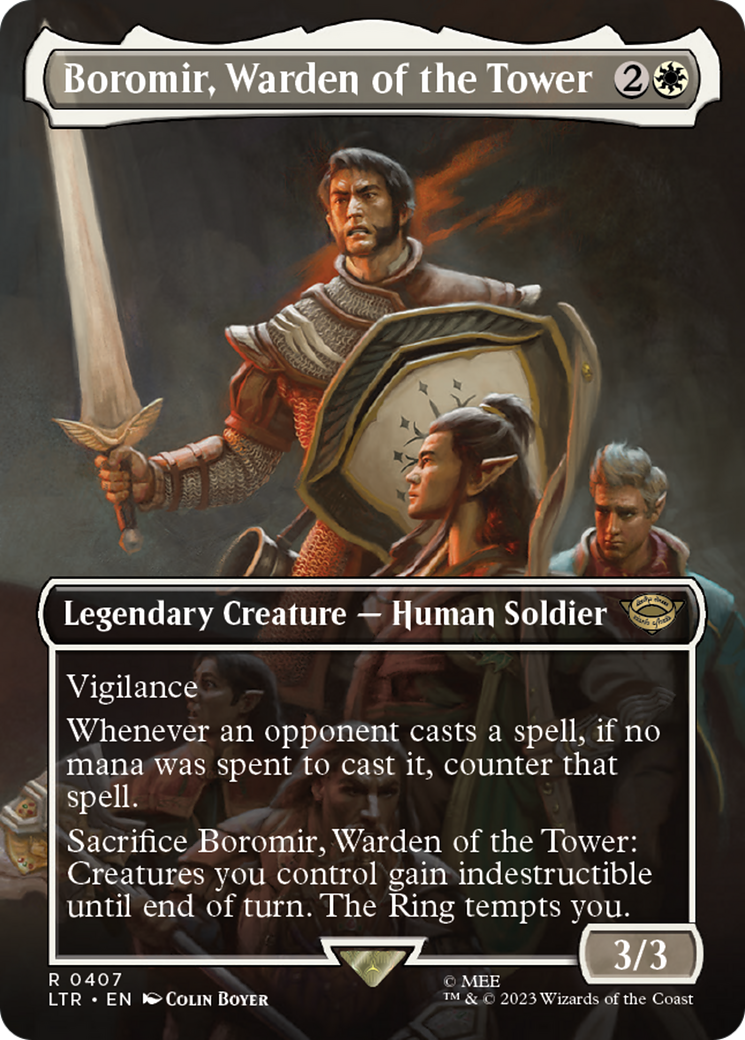 Boromir, Warden of the Tower (LTR-407) - The Lord of the Rings: Tales of Middle-earth (Borderless) Foil - Premium MTG Single from Wizards of the Coast - Just $1.13! Shop now at Game Crave Tournament Store
