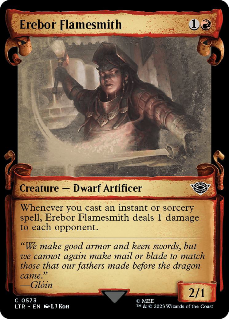 Erebor Flamesmith (LTR-573) - The Lord of the Rings: Tales of Middle-earth: (Showcase) Foil - Premium MTG Single from Wizards of the Coast - Just $0.70! Shop now at Game Crave Tournament Store