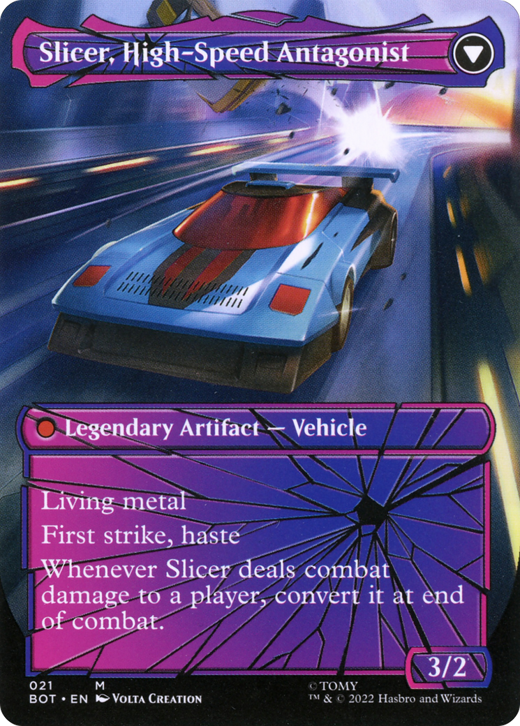 Slicer, Hired Muscle // Slicer, High-Speed Antagonist (BOT-021) - Transformers: (shatteredglass, convertdfc) (Borderless) - Premium MTG Single from Wizards of the Coast - Just $5.78! Shop now at Game Crave Tournament Store
