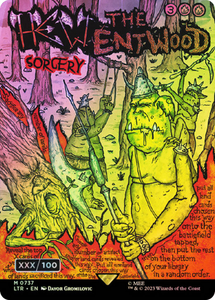 Hew the Entwood (LTR-737Z) - The Lord of the Rings: Tales of Middle-earth (Borderless) Foil - Premium MTG Single from Wizards of the Coast - Just $117.84! Shop now at Game Crave Tournament Store