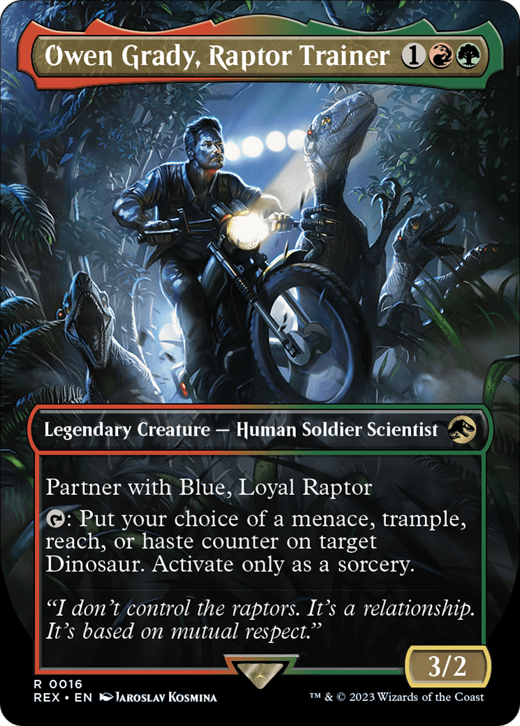 Owen Grady, Raptor Trainer (REX-016) - Jurassic World Collection (Borderless) Foil - Premium MTG Single from Wizards of the Coast - Just $1.52! Shop now at Game Crave Tournament Store